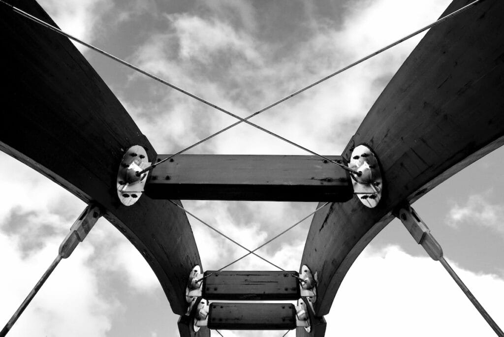 Modern architectural bridge structure with cables